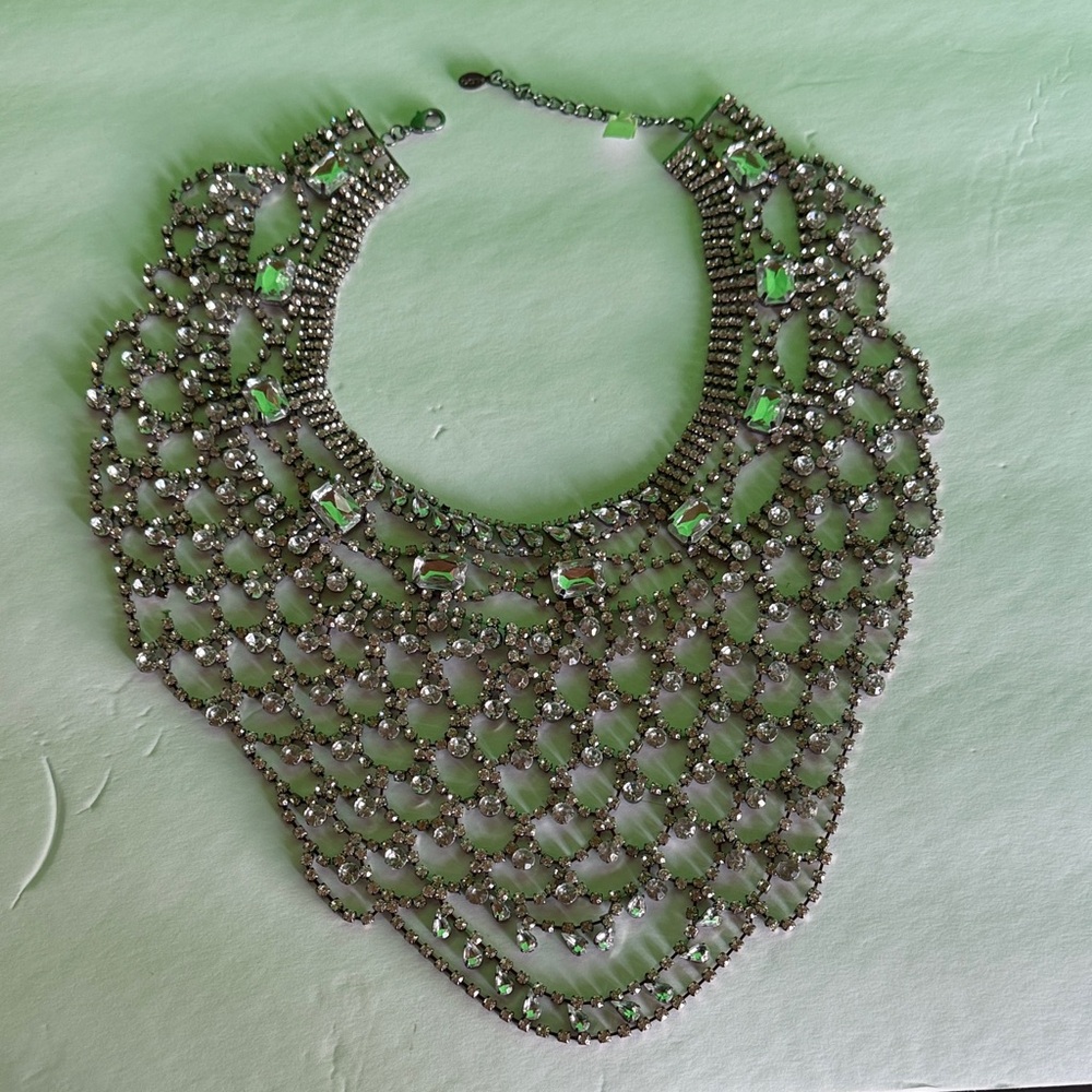 Glamorous Bib Silver Crystal Necklace